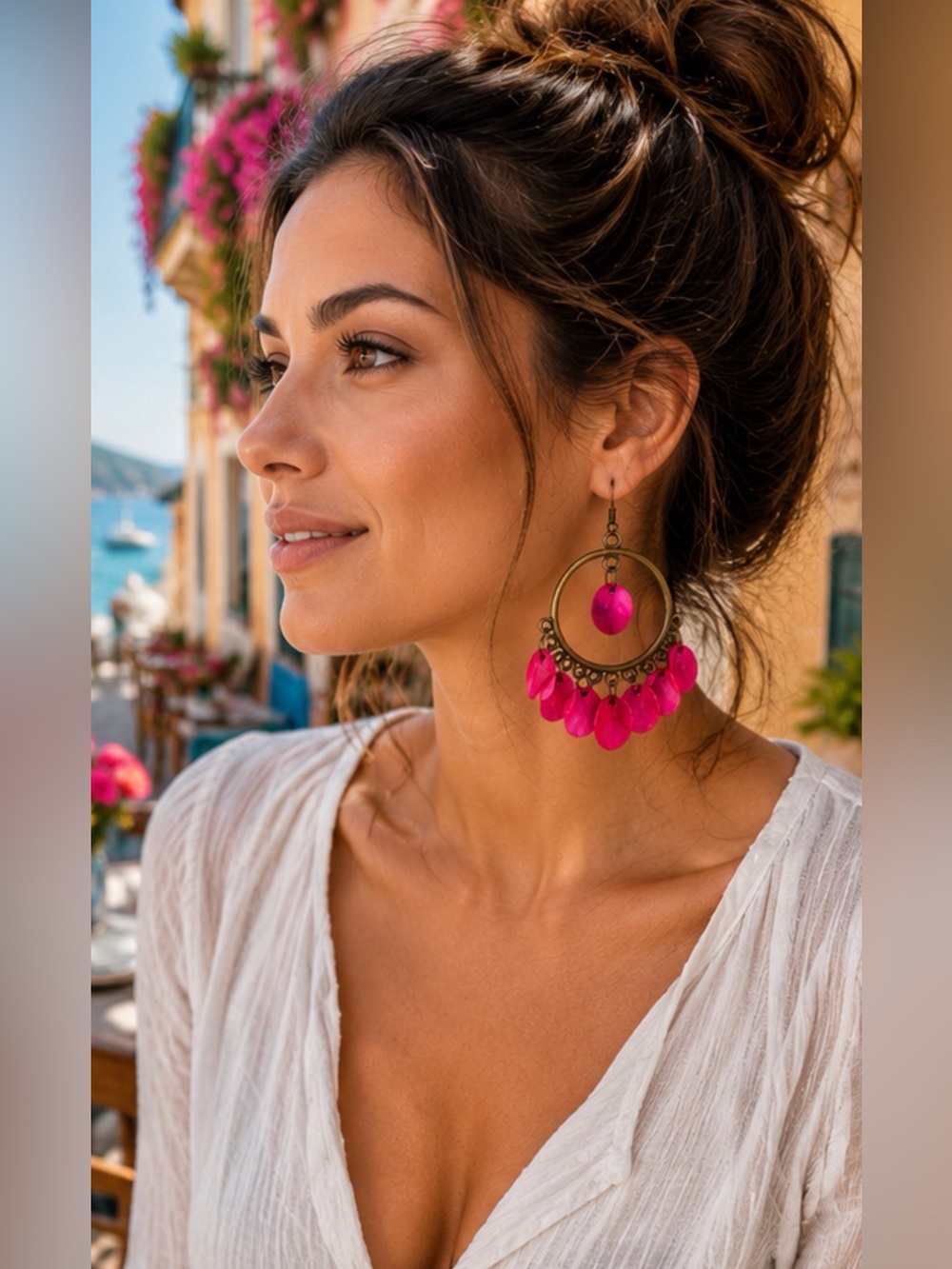 Boho Chic Hot Pink Statement Hoop Earrings